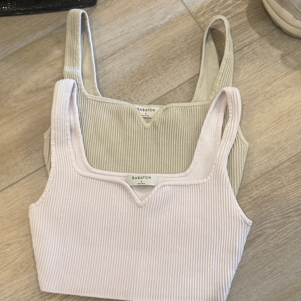 Babaton Ribbed Camisoles in light pink and Tan